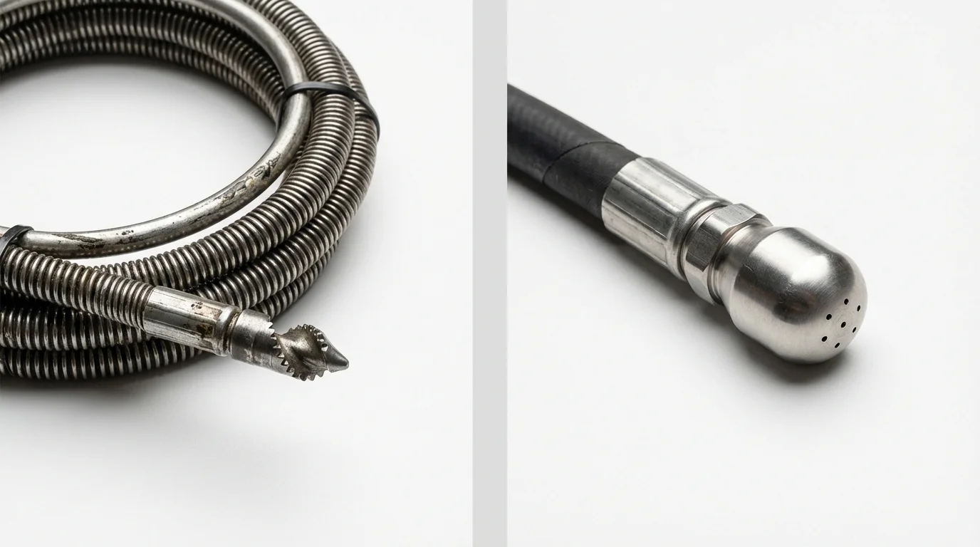 Drain snake cable and hydro jetting nozzle used for drain cleaning in Creswell, OR