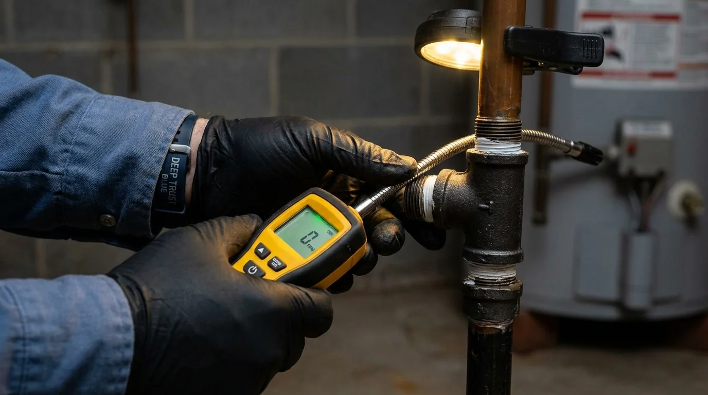 Gas leak detection with electronic sniffer by Johns Plumbing LLC in Creswell
