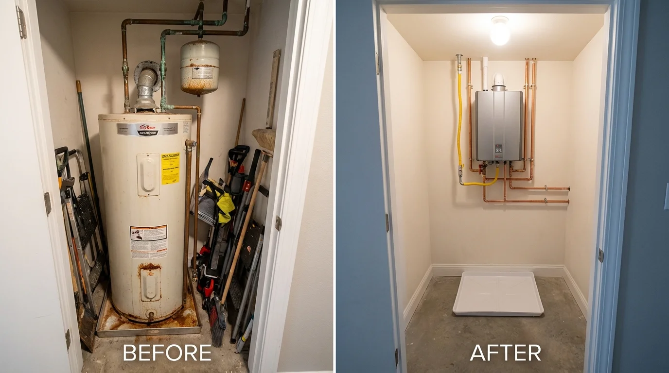 Tank water heater versus wall-mounted tankless unit comparison for Creswell, OR homeowners