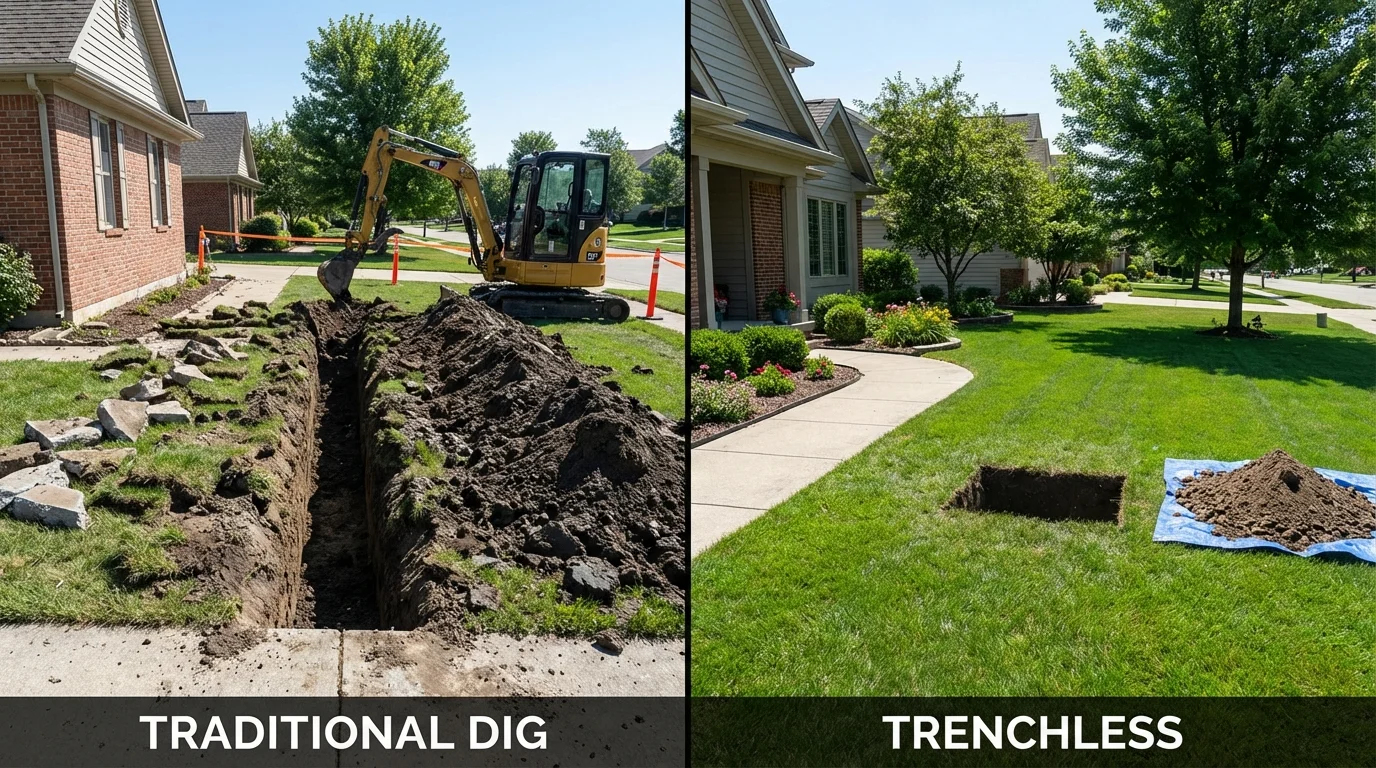 Trenchless sewer repair with minimal yard damage versus traditional excavation in Creswell, OR